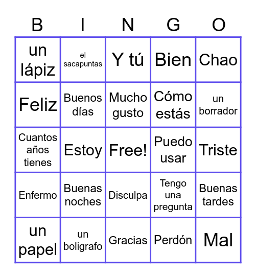 Spanish Survival Guide Bingo Card