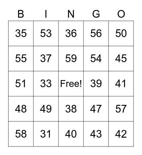 31-60 Bingo Card