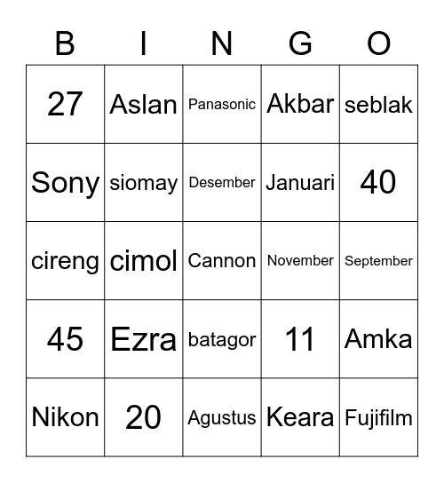 Untitled Bingo Card