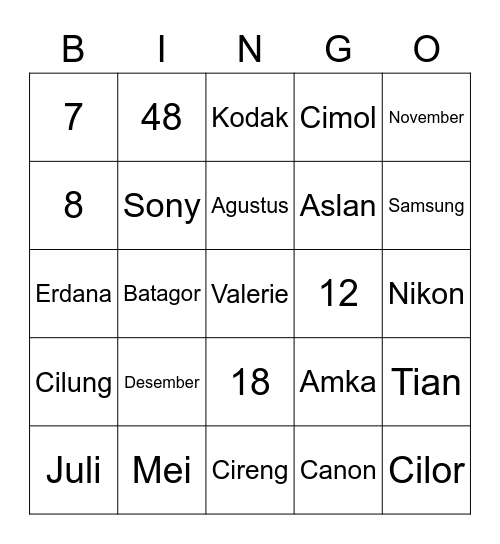 Untitled Bingo Card