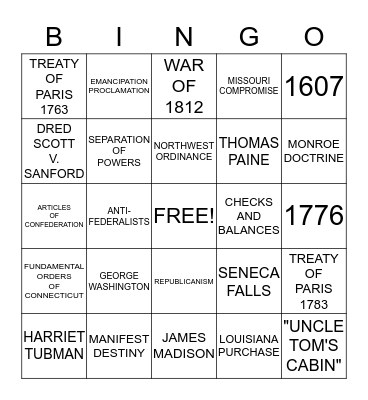 STARR TEST BINGO Card