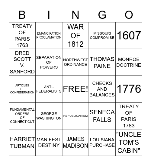 STARR TEST BINGO Card