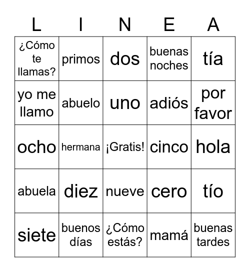 LINEA - Units 1-3 Vocab Bingo Card