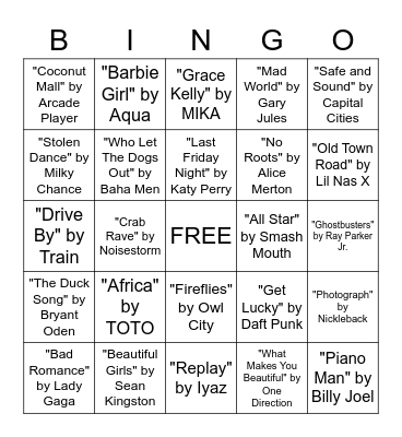 Music Bingo Card