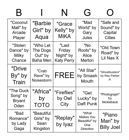 Music Bingo Card