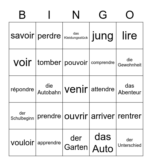 passé composé Bingo Card