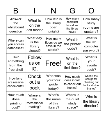 JA Jones Library Bingo Card