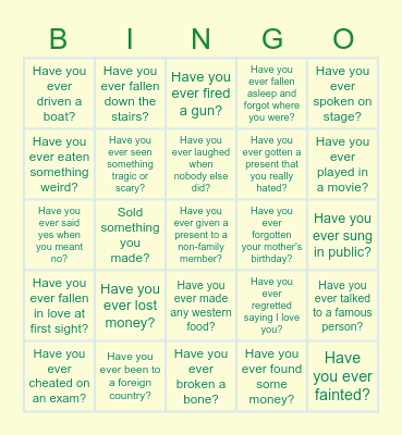 Have you ever Bingo Card