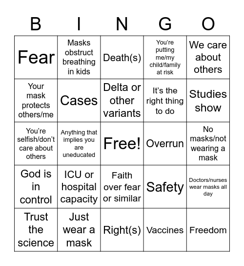 Health & Safety School Board Meeting Bingo Card