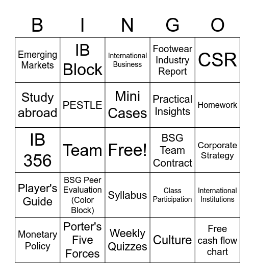 IB 356 Bingo Card