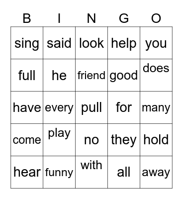 First Grade HMH Sight Words Bingo Card