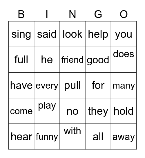 First Grade HMH Sight Words Bingo Card