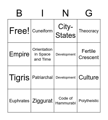 Mesopotamia Bingo Card