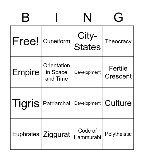 Mesopotamia Bingo Card