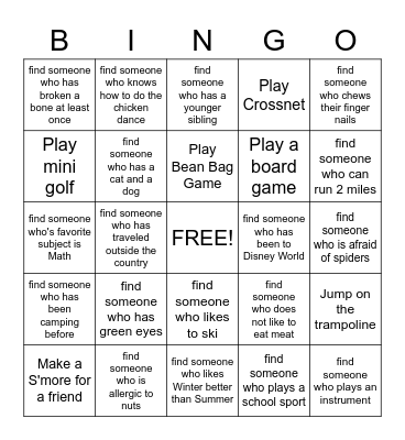 Youth Group Bingo! Bingo Card