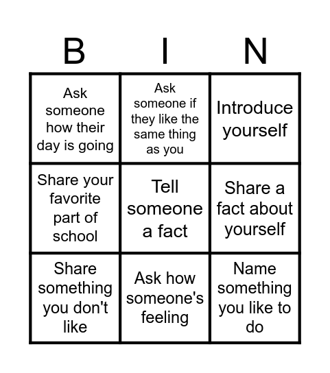 Practicing Conversation Bingo Card