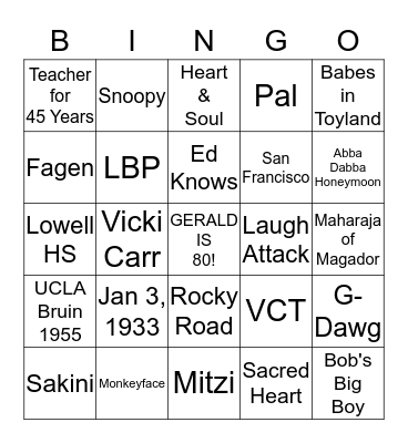 GERALD'S 80th BIRTHDAY BINGO Card