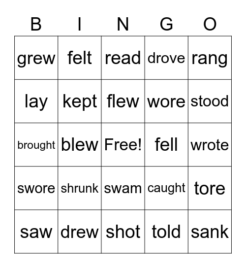 Irregular verbs Bingo Card