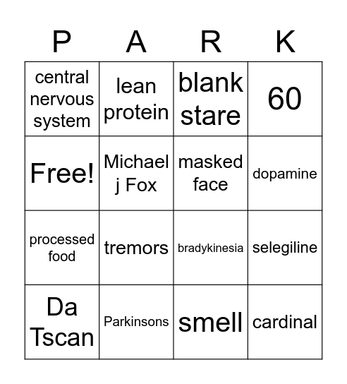 Parkinson's Bingo Card