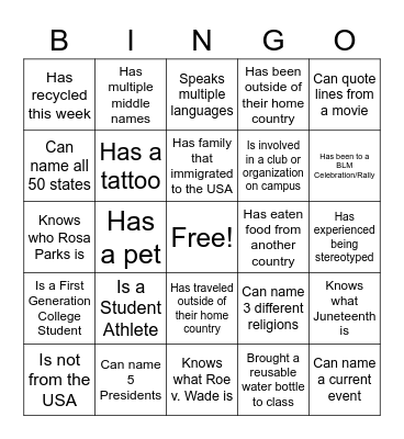 Untitled Bingo Card