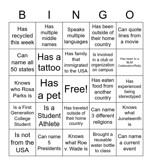 Untitled Bingo Card