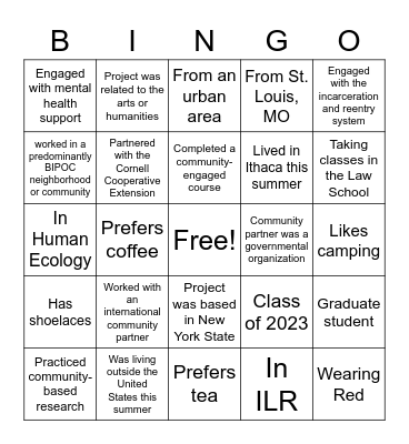 Serve in Place Fund Bingo Card