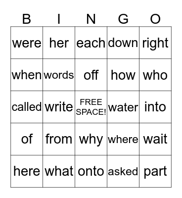 Ms. Dodge's BINGO card Bingo Card
