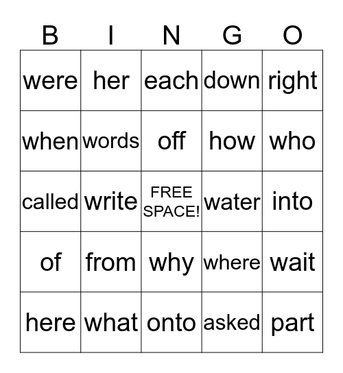Ms. Dodge's BINGO card Bingo Card