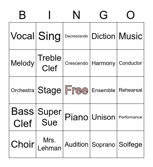 Squire Choir Bingo Card