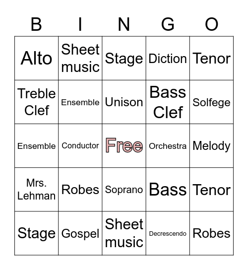 Squire Choir Bingo Card