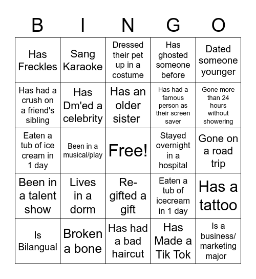 Sleepover bingo Card