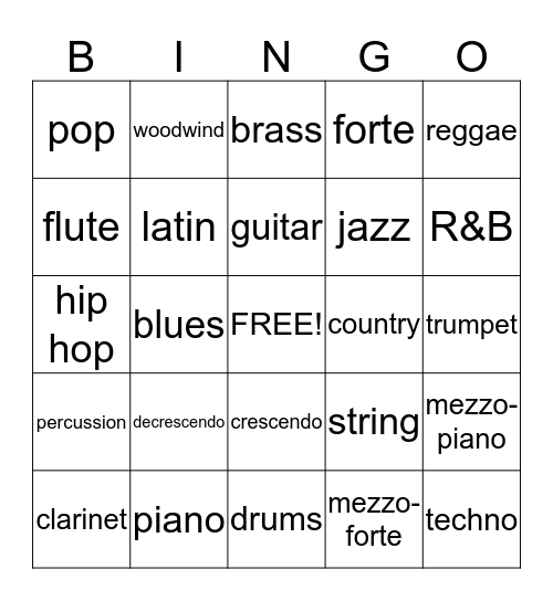 Music Bingo Card