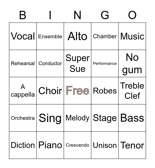 Squire Choir Bingo Card
