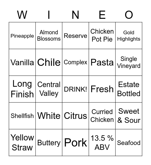 Katelyn Vineyard Chardonnay Bingo Card