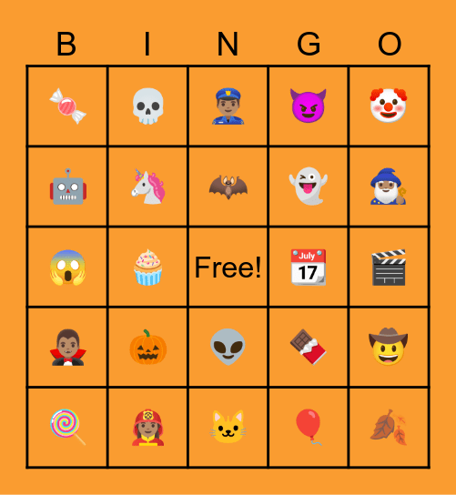Halloween Emoji Bingo Card