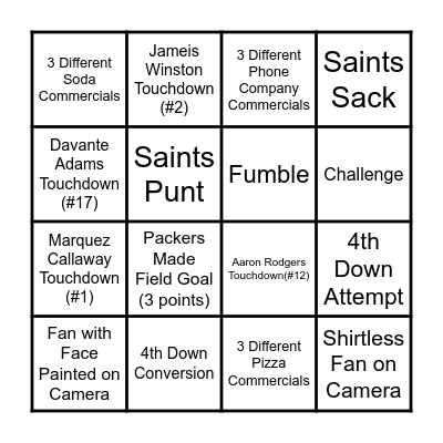 Go Pack Go! Bingo Card