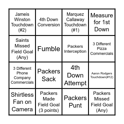 Go Pack Go! Bingo Card