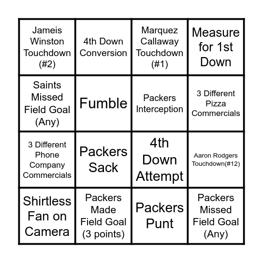 Go Pack Go! Bingo Card