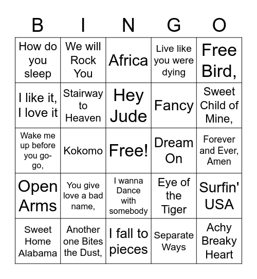 Music Bingo Card