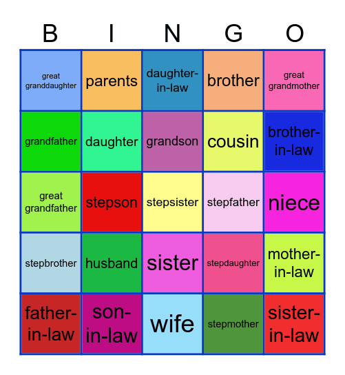 Family Members Bingo Card