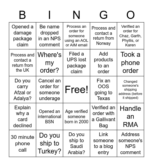 HS CSR Bingo Card