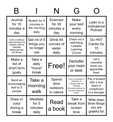 Wellness Bingo Card