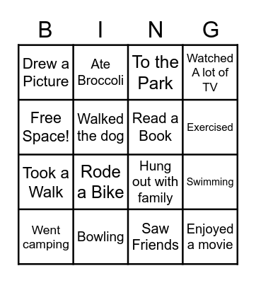 Summer Vacation Bingo Card