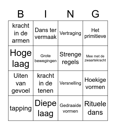 Dans! Bingo Card