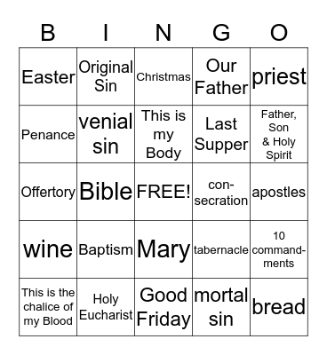 Grade 2: Religious Education Bingo Card