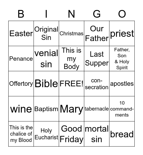 Grade 2: Religious Education Bingo Card
