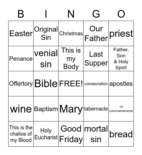 Grade 2: Religious Education Bingo Card