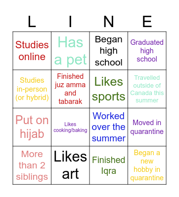 Get to know each other! Bingo Card