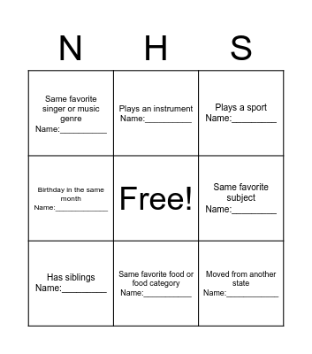 Ice Breaker Bingo Card