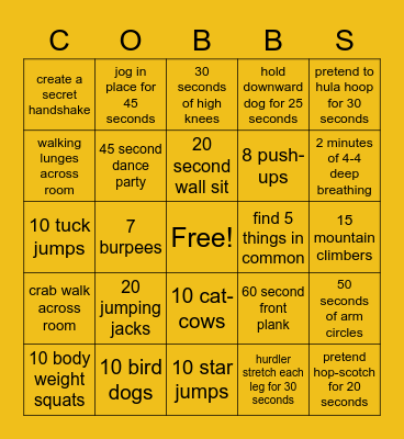 Exercise Science Bingo Card